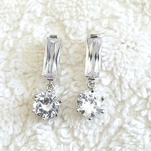 Cubic Zirconia Round Dangle Square Post Earrings